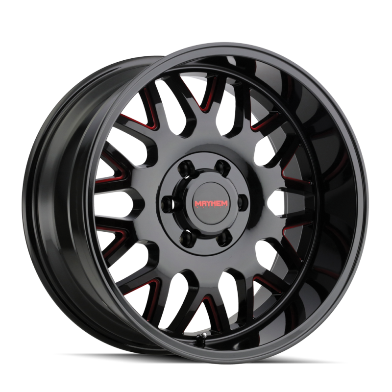 Mayhem 8110 Tripwire 20x9 / 5x150 BP / 0mm Offset / 110mm Hub Black w/ Prism Red Wheel 8110-2950BTR 8110-2950BTR Photo - Primary