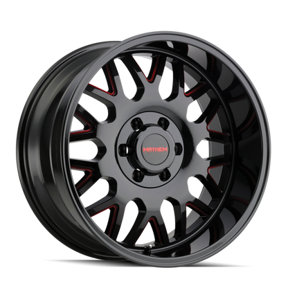 Mayhem 8110 Tripwire 20x9 / 5x150 BP / 0mm Offset / 110mm Hub Black w/ Prism Red Wheel 8110-2950BTR 8110-2950BTR Photo - Primary