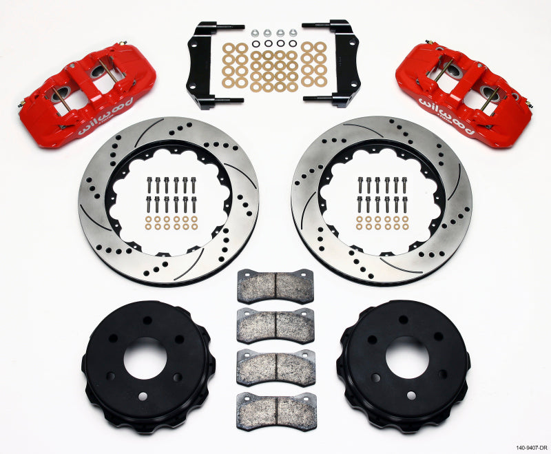 Wilwood AERO4 RearTruck Kit, 14.25", Drill, Red 140-9407-DR Photo - Primary