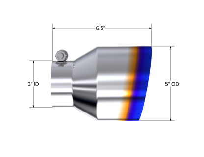 MBRP T304 Stainless Steel Burnt End Angle Cut Exhaust Tip - 3in. ID / 5in. OD / 6.5in. Length T5184BE T5184BE Photo - Close Up