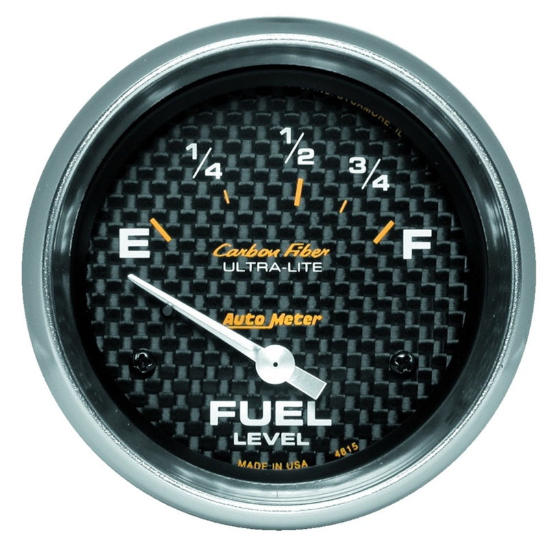 Autometer Gauge, Fuel Level, 2 5/8", 73E to 10F, Elec, Carbon Fiber 4815 Photo - Primary