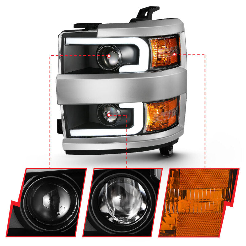 Anzo 2015-2016 Chevrolet Silverado Projector Headlights w/ Plank Style Desi 111359 Photo - Close Up