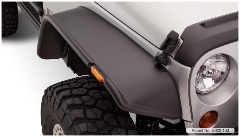Bushwacker 07-18 Jeep Wrangler Flat Style Flares 4pc Fits 2-Door Sport Utility Only - Black 10919-07 10919-07 Photo - Mounted