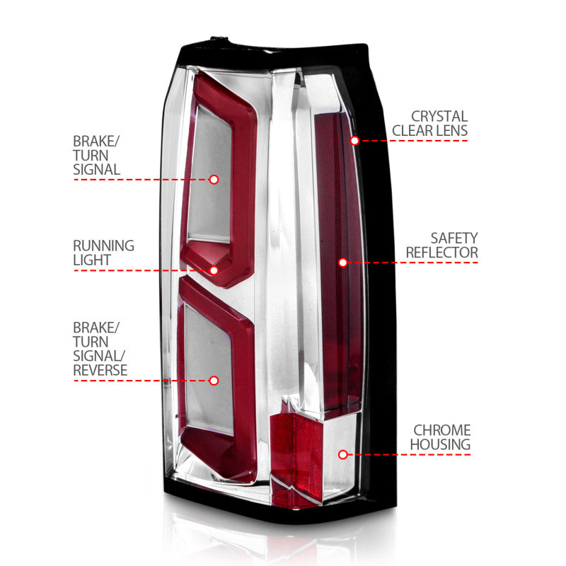 ANZO 2015-2020 Chevrolet Tahoe LED Tail Lights w/ Light Bar Chrome Housing Clear Lens 311376 311376 Photo - Unmounted