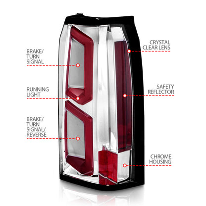 ANZO 2015-2020 Chevrolet Tahoe LED Tail Lights w/ Light Bar Chrome Housing Clear Lens 311376 311376 Photo - Unmounted