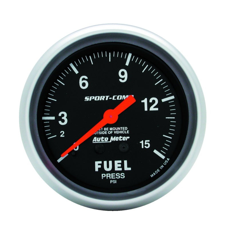 Autometer Gauge, Fuel Pressure, 2 5/8", 15Psi, Mechanical, Sport-Comp 3411 Photo - Primary