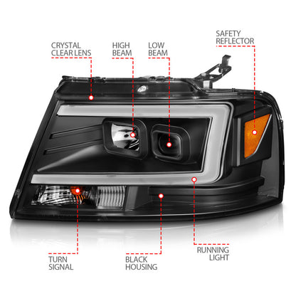 ANZO 2004-2008 Ford  F-150 Projector Headlights w/ Light Bar Black Housing 111541 111541 Photo - Unmounted