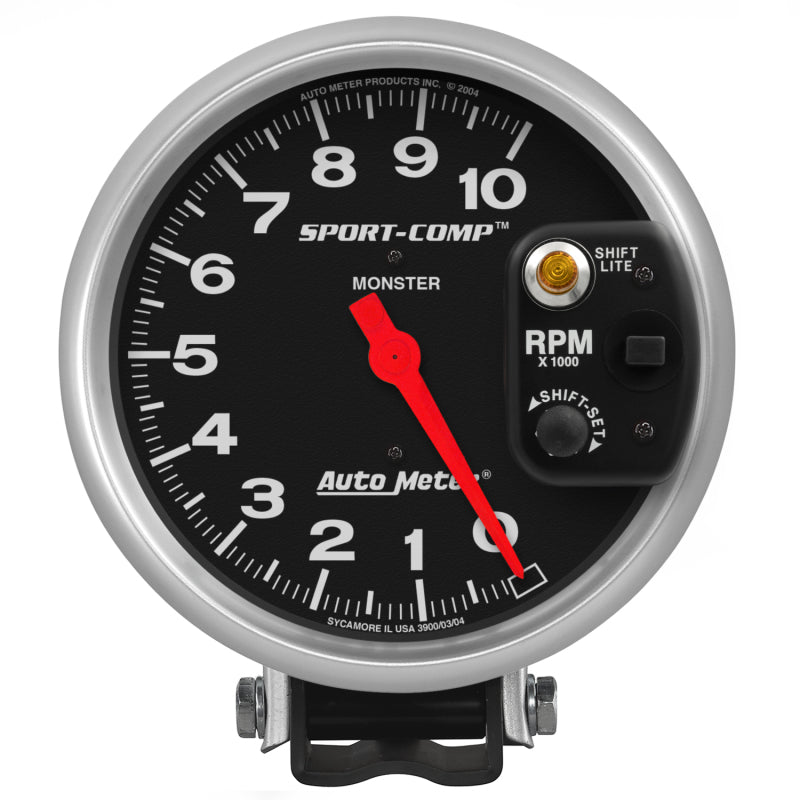 Autometer Gauge, Tachometer, 5", 10k Rpm, Pedestal w/ Int. Shift-Lite, Sport-Com 3903 Photo - Primary