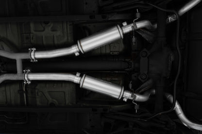 MBRP 99-04 Ford Mustang GT 4.6L 2.5in. Dual Split Rear AL Cat Back w/ 3.5in. Dual Wall Blk. Tips S7221ALBT S7221ALBT Photo - Mounted