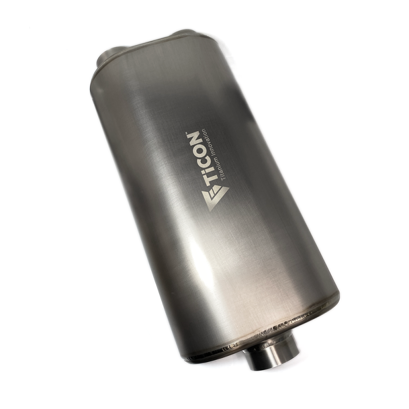 Ticon Industries 17in Overall Length 3in Oval Titanium Muffler - 3in Center In/2.5in Dual Outlet 116-07623-0120