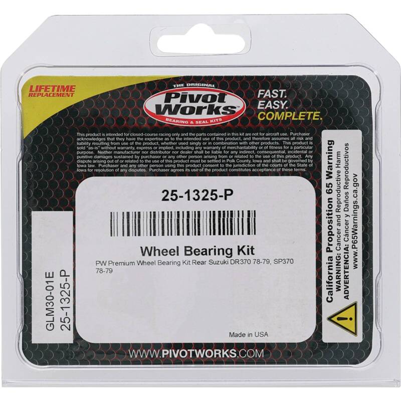 Pivot Works Suzuki Wheel Bearing Kit Premium Bearings 25-1325-P 25-1325-P Photo - Primary