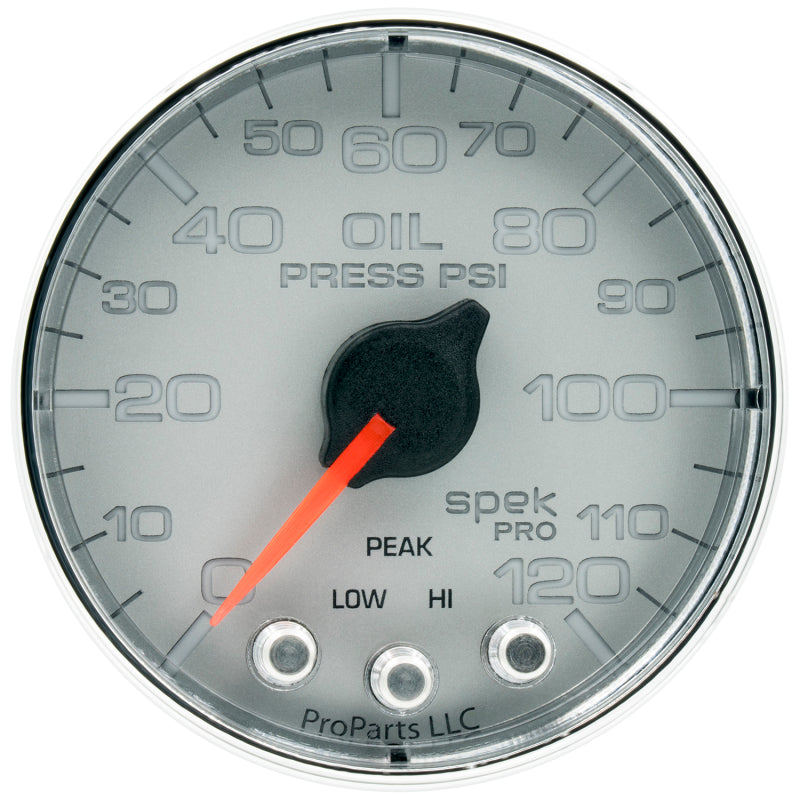 Autometer Spek-Pro Gauge Oil Press 2 1/16in 120psi Stepper Motor W/Peak & Warn Slvr/Chrm P325218 P325218 User 1