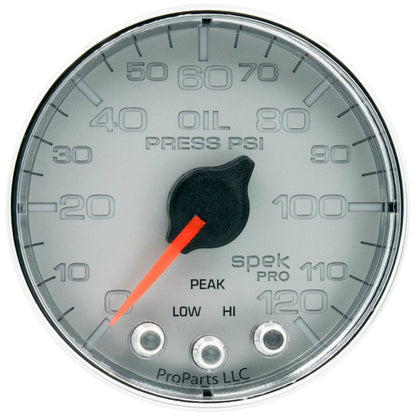 Autometer Spek-Pro Gauge Oil Press 2 1/16in 120psi Stepper Motor W/Peak & Warn Slvr/Chrm P325218 P325218 User 1