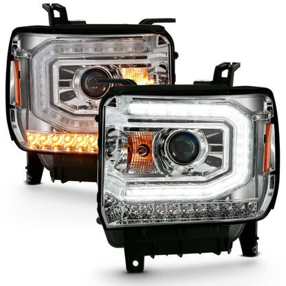ANZO 2016-2019 Gmc Sierra 1500 Projector Headlight Plank Style Chrome w/ Sequential Amber Signal 111486 111486 Photo - Unmounted