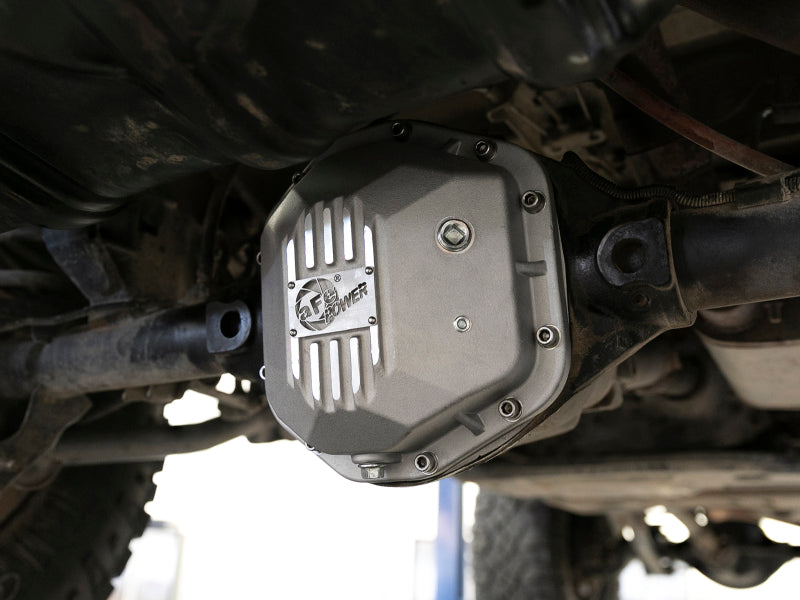 aFe 97-18 Jeep Wrangler TJ/JK Dana 44 Street Series Differential Cover w/ Machined Fins - Raw 46-71110A 46-71110A Photo - Mounted