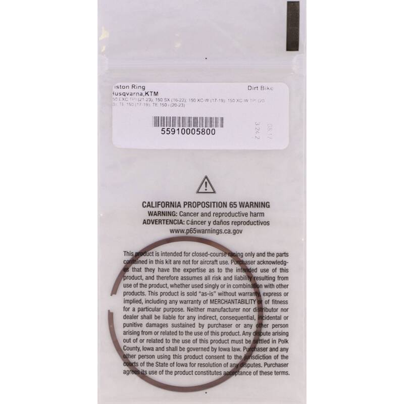 Vertex Pistons Vertex Piston 2024 KTM 150 EXC 150cc Secondary Replacement Rings - Single 55910005800 55910005800 Photo - Primary