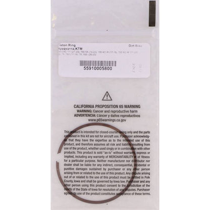 Vertex Pistons Vertex Piston 2024 KTM 150 EXC 150cc Secondary Replacement Rings - Single 55910005800 55910005800 Photo - Primary