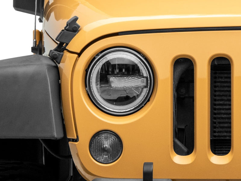 Raxiom 97-18 Jeep Wrangler TJ/JK 7-Inch LED Headlights w/ Halos- Black Housing (Clear Lens) J155018 J155018 Photo - Close Up