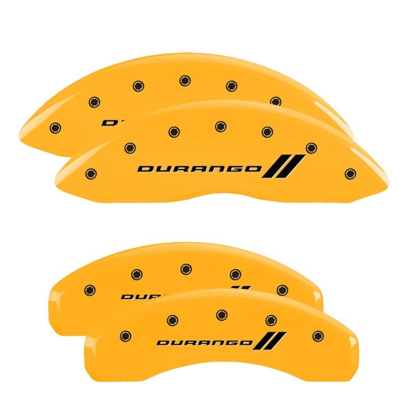 MGP 4 Caliper Covers Engraved Front & Rear 11-18 Dodge Durango Yellow Finish Black Durango II Logo 12204SDGOYL 12204SDGOYL Photo - Primary