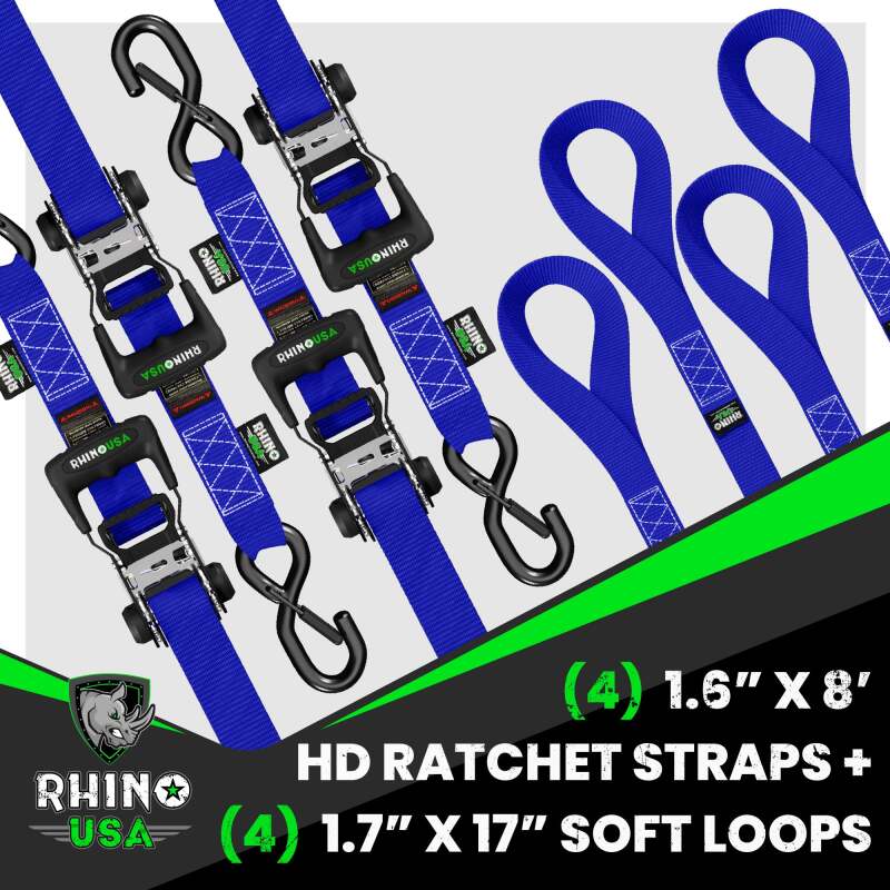 Rhino USA Heavy Duty Ratchet Tie-Down 4-Pack (Blue) 1.6In X 8Ft HDKIT-4PK-BLU HDKIT-4PK-BLU User 1
