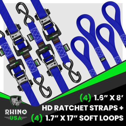 Rhino USA Heavy Duty Ratchet Tie-Down 4-Pack (Blue) 1.6In X 8Ft HDKIT-4PK-BLU HDKIT-4PK-BLU User 1