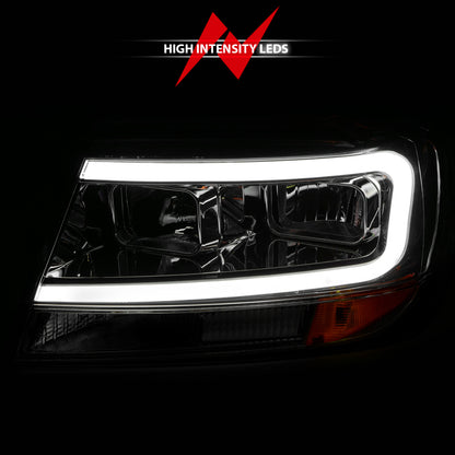 ANZO 1999-2004 Jeep Grand Cherokee Crystal Headlights w/ Light Bar Chrome Housing 111538 111538 Photo - Unmounted