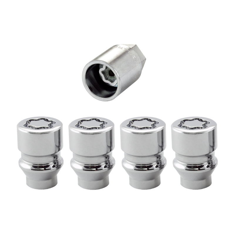 McGard Wheel Lock Nut Set - 4pk. (Uni-Lug) M12X1.5 / 13/16 Hex / .197in. Shank / 1.375in. L - Chrome 24022 24022 Photo - out of package