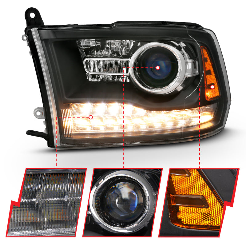 ANZO 2009-2018 Dodge Ram 1500 Projector Headlights Plank Style Halo w/Switchback Matte Black 111489 111489 Photo - Unmounted