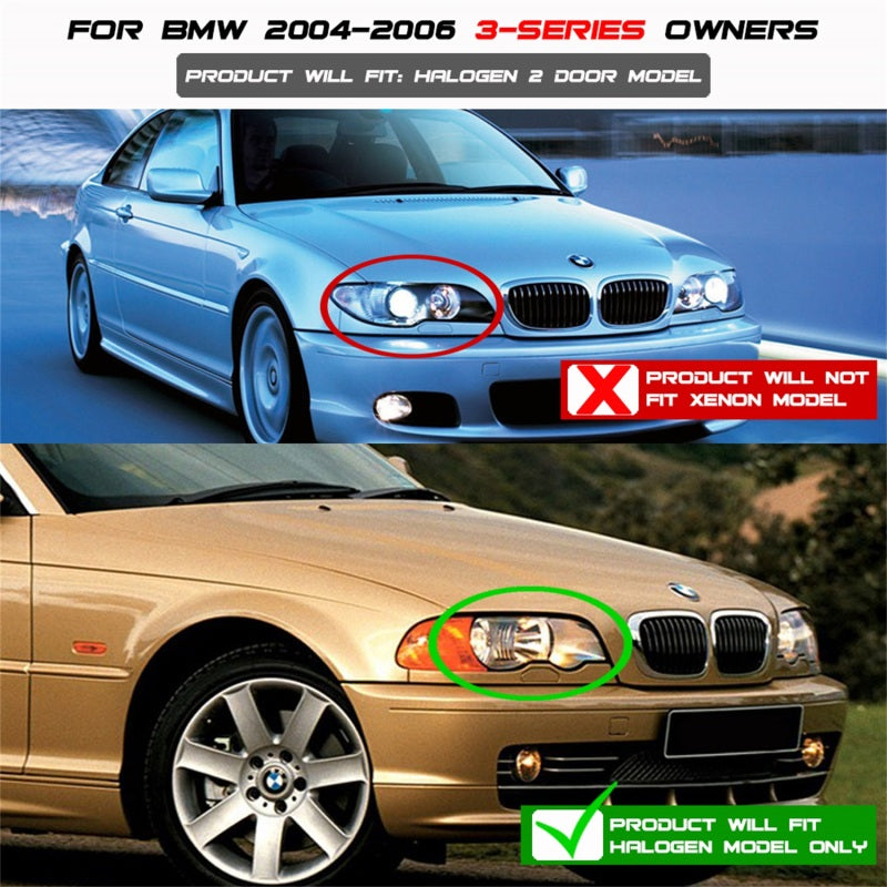 Spyder BMW E46 3-Series 04-06 2 DR Projector Halogen Model- LED Halo Blk PRO-YD-BMWE4604-2DR-HL-BK 5077141 5077141 Photo - Mounted