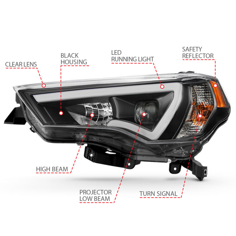 ANZO 14-18 Toyota 4 Runner Plank Style Projector Headlights Black w/ Amber 111416 111416 Photo - Unmounted