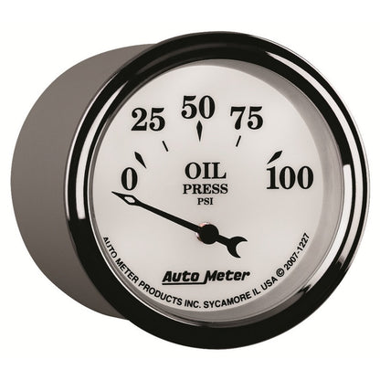 AutoMeter Gauge Oil Press 2-1/16in. 100PSI Elec Old Tyme White II 1227 1227 User 6