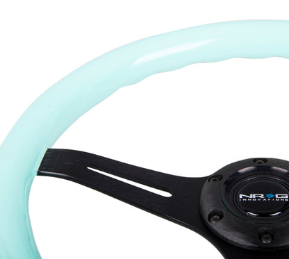 NRG Classic Wood Grain Steering Wheel (350mm) Minty Fresh Color Grip w/Black 3-Spoke Center ST-015BK-MF ST-015BK-MF Photo - Primary