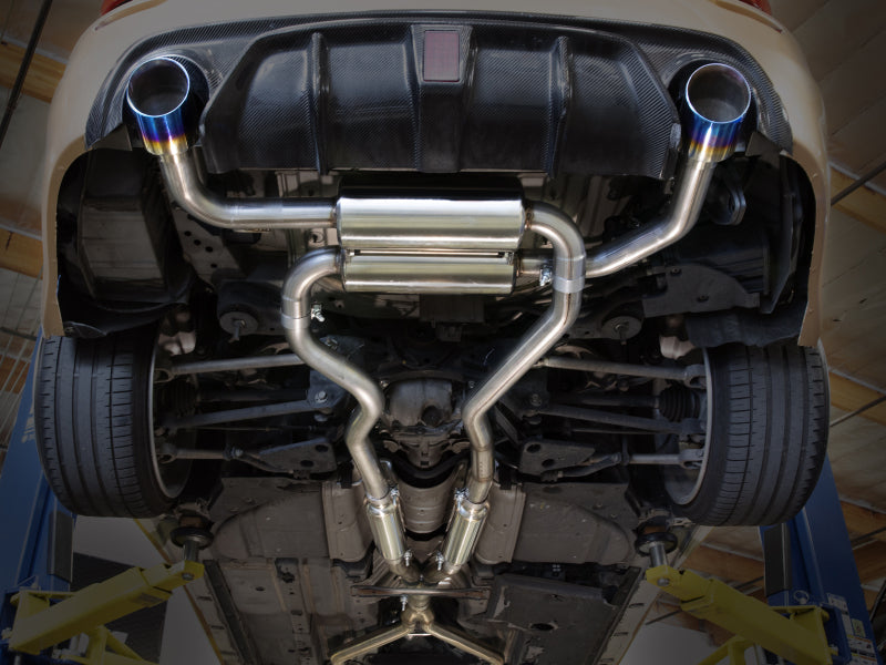 aFe 14-15 Infiniti Q50 V6 3.7L Takeda 2-1/2in 304 SS Cat-Back Exhaust System w/ Blue Flame Tips 49-36136-L 49-36136-L Photo - Mounted