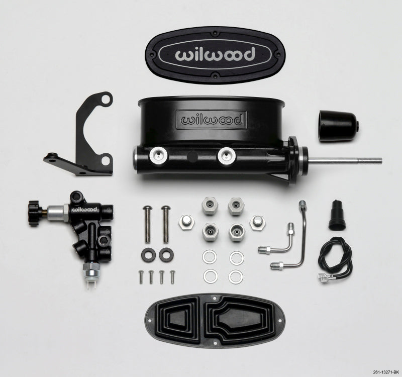 Wilwood HV Tandem M/C Kit w L/H Bracket & Prop Valve - 7/8" Bore, Black-W/Push 261-13271-BK Photo - Primary