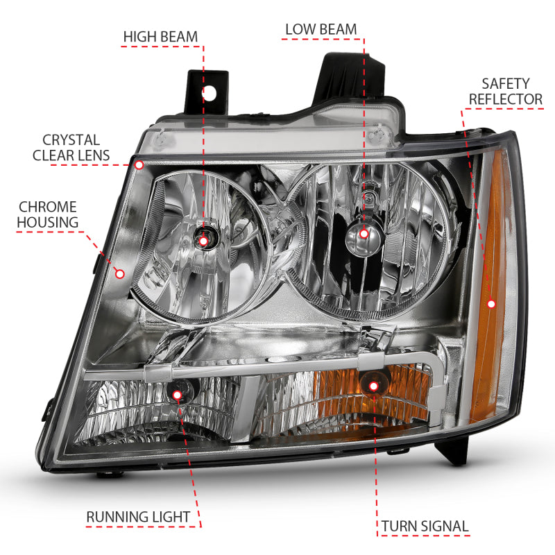 ANZO 2007-2014 Chevy TahOE Crystal Headlight Chrome Amber(OE) 111475 111475 Photo - out of package