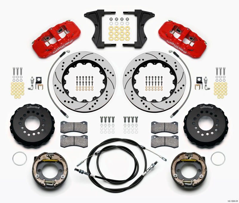 Wilwood AERO4 Rear Kit 14.00 Drilled Red 2005-2014 Mustang w/ BMR Suspn. w/Lines 140-13686-DR 140-13686-DR Photo - Primary
