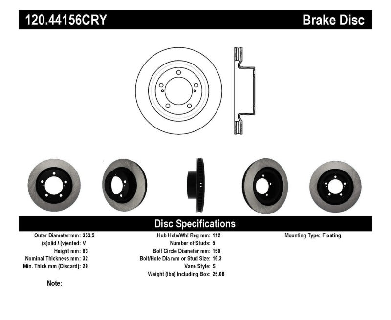 StopTech Premium Cryostop Rotor; Front 120.44156CRY Catalog