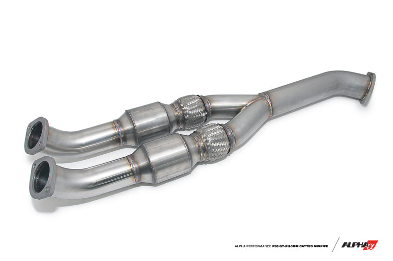 AMS Performance 2009+ Nissan GT-R R35 Alpha 90mm Midpipe w/Race Cats 90mm Exit ALP.07.05.0006-1 ALP.07.05.0006-1 Photo - Primary