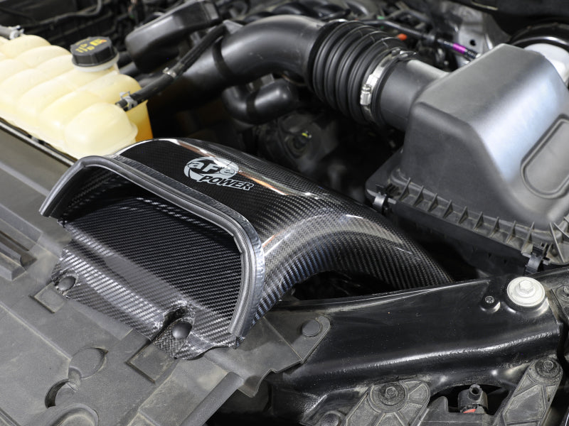 aFe Quantum Cold Air Intake System Scoop 18-20 Ford F150 EcoBoost V6-3.5L/2.7L - Carbon Fiber 53-10008SC 53-10008SC Photo - Mounted