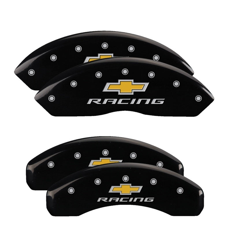 MGP 4 Caliper Covers Engraved F & R Chevy Racing Black Finish Silver Char 2017 Chevrolet Camaro 14240SBRCBK 14240SBRCBK Photo - Primary