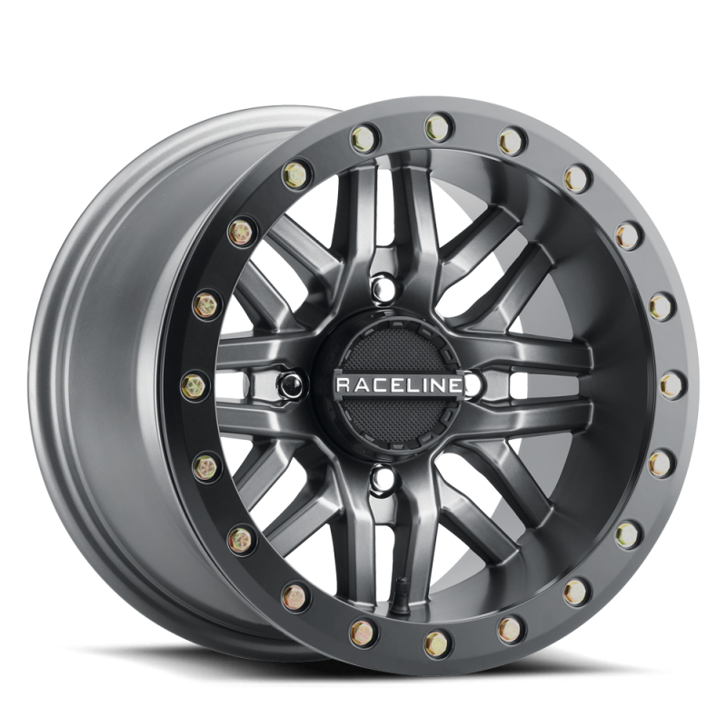 Raceline A91G Ryno 15x7in/4x156 BP/10mm Offset/132.5mm Bore - Gunmetal & Black Ring Beadlock Wheel A91G-57056-52 A91G-57056-52 Photo - Primary