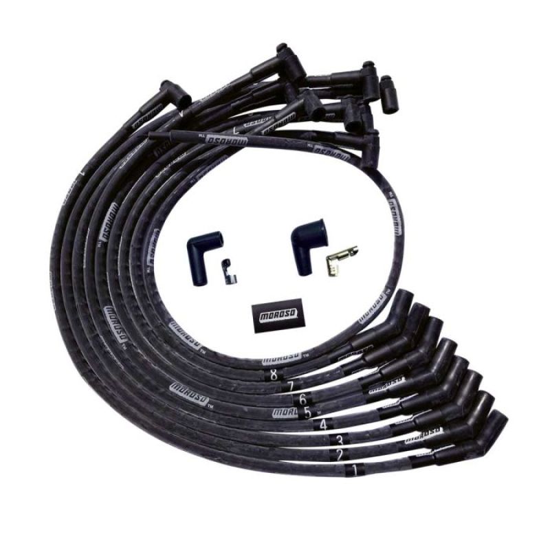 Moroso BBC Over Valve Cover 135 Deg Plug HEI Sleeved Ultra Spark Plug Wire Set - Black 51542 51542 User 1