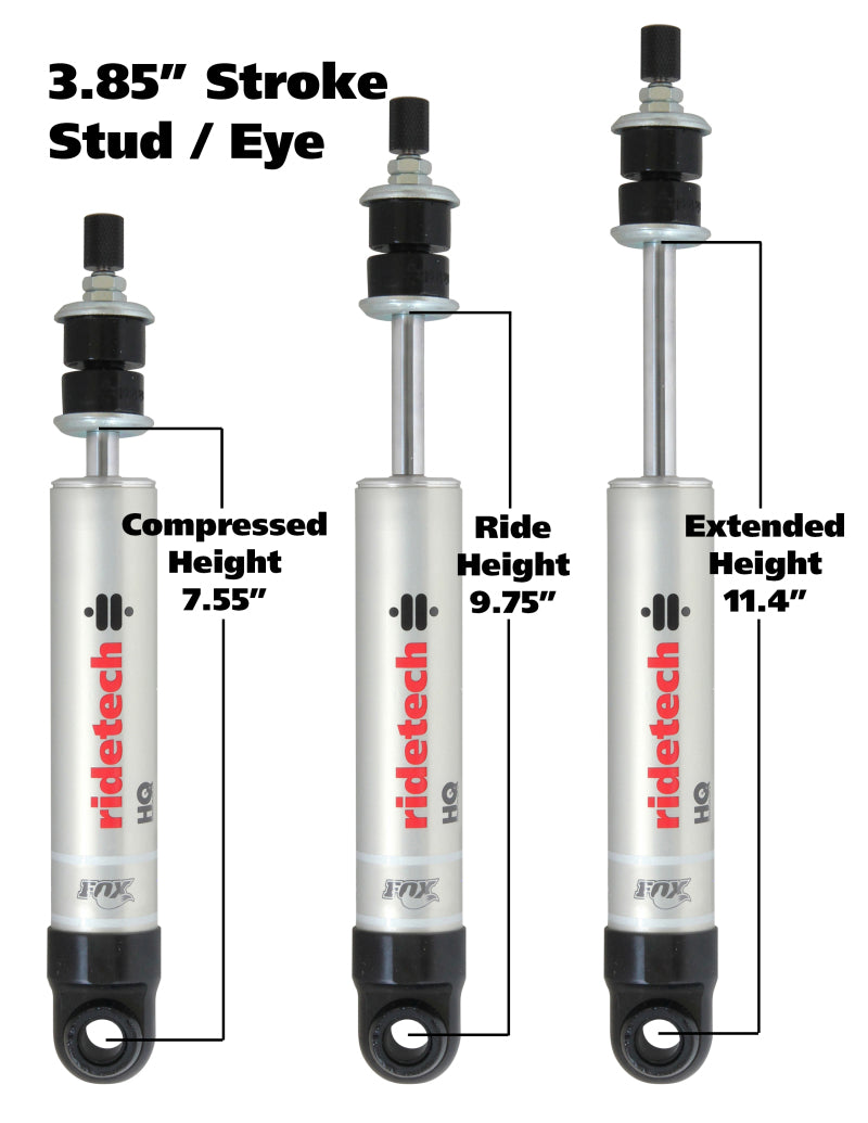 Ridetech HQ Series Shock Absorber Adjustable 3.85in Stroke Eye/Stud Mounting 7.55in x 11.4in 22139845 22139845 Photo - Primary