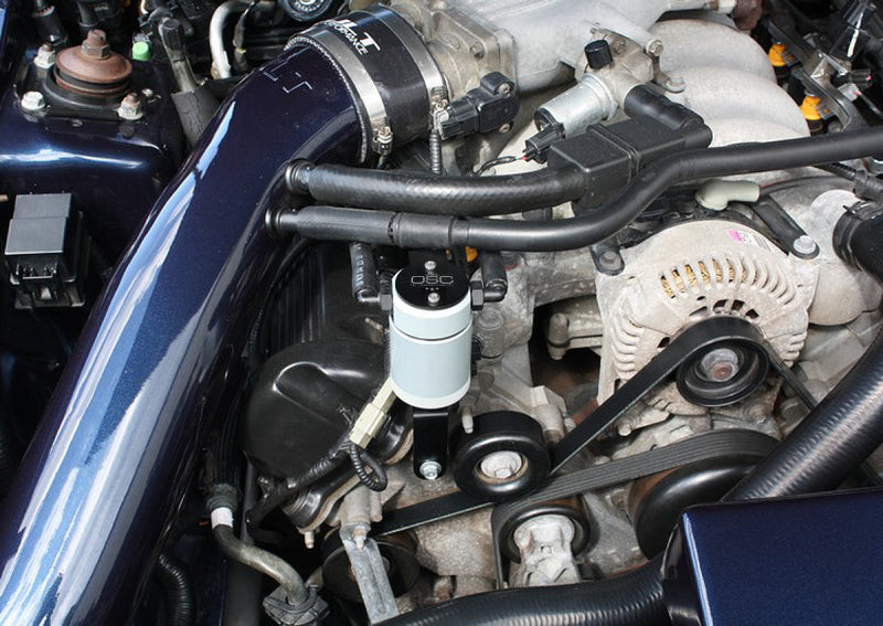 J&L 99-04 Ford Mustang GT Passenger Side Oil Separator 3.0 - Clear Anodized 3019P-C 3019P-C Photo - Mounted