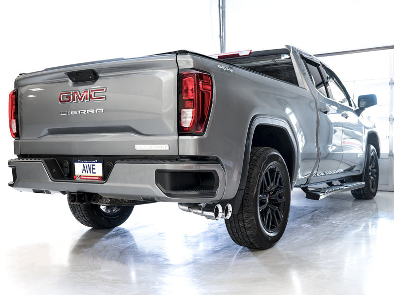 AWE Tuning 4th Gen GM 1500 5.3L 0FG Catback Dual Side Exit (Flat Bumper) - Chrome Tips 3015-22207 3015-22207 Photo - Mounted