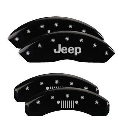 MGP 4 Caliper Covers Engraved Front JEEP Engraved Rear JEEP Grill logo Black finish silver ch 42007SJPLBK 42007SJPLBK Photo - Primary
