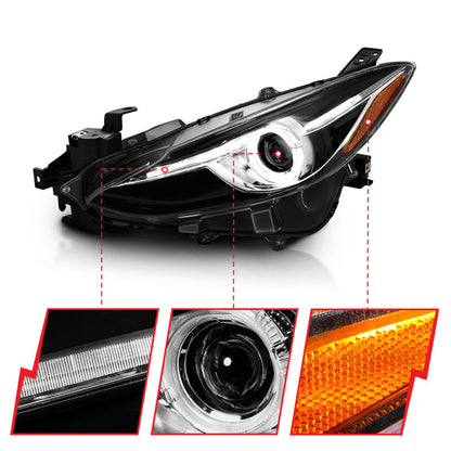Anzo Projector Headlights With Halo Black w/Amber 14-17 Mazda 3 121522 Photo - Unmounted