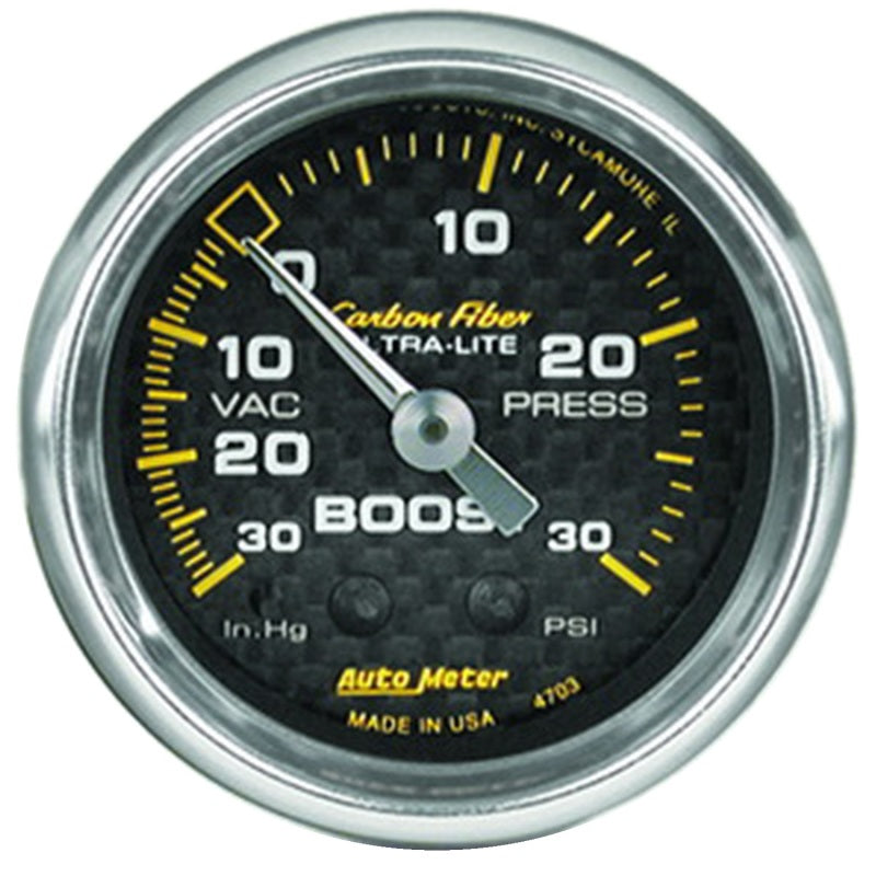 Autometer Gauge, Vac/Boost, 2 1/16", 30Inhg-30Psi, Mechanical, Carbon Fiber 4703 Photo - Primary