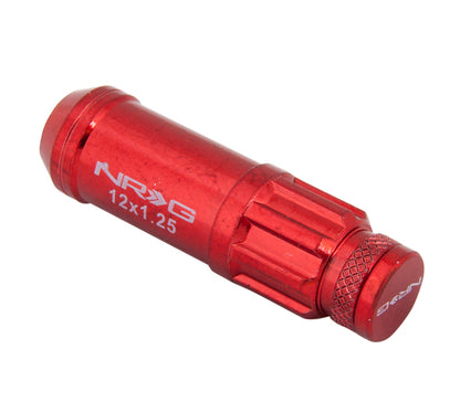 NRG M12 x 1.25 Steal Lug Nut w/ dust cap cover Set 21 pc Red w/ locks & lo LN-LS710RD-21 Photo - Primary