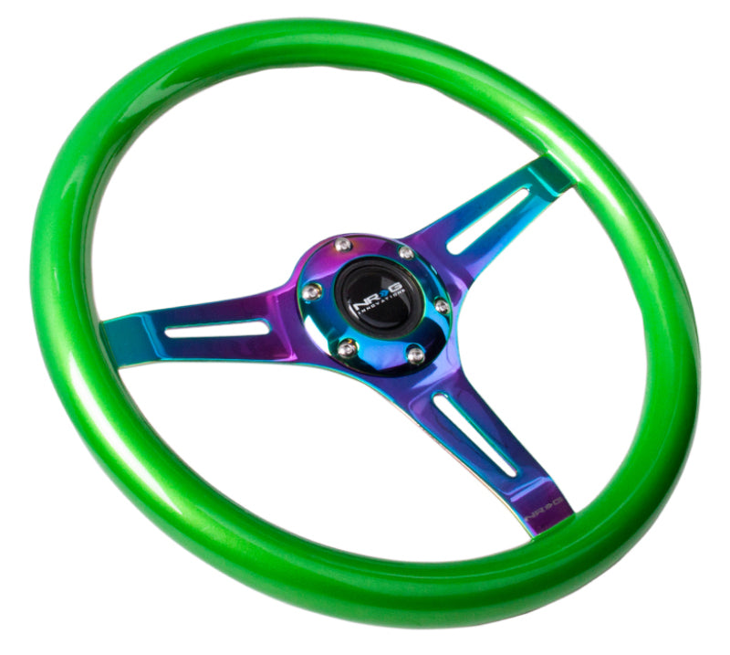 NRG Classic Wood Grain Steering Wheel (350mm) Green Pearl/Flake Paint w/Neochrome 3-Spoke Center ST-015MC-GN ST-015MC-GN Photo - Primary